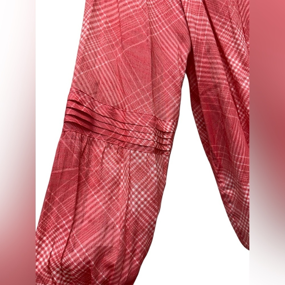 LC Lauren Conrad Women’s L Red Plaid Blouse Top Shirt Long Sleeves Square Neck - Picture 4 of 8
